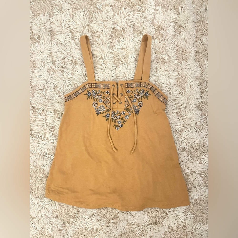 NWT American Eagle Outfitters Mustard Camisole with Embroidery